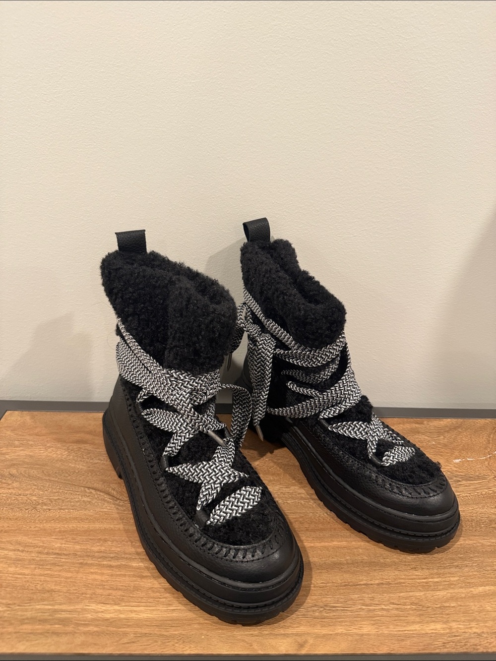 Splendid Black Faux Shearling Lace-Up Winter Boots